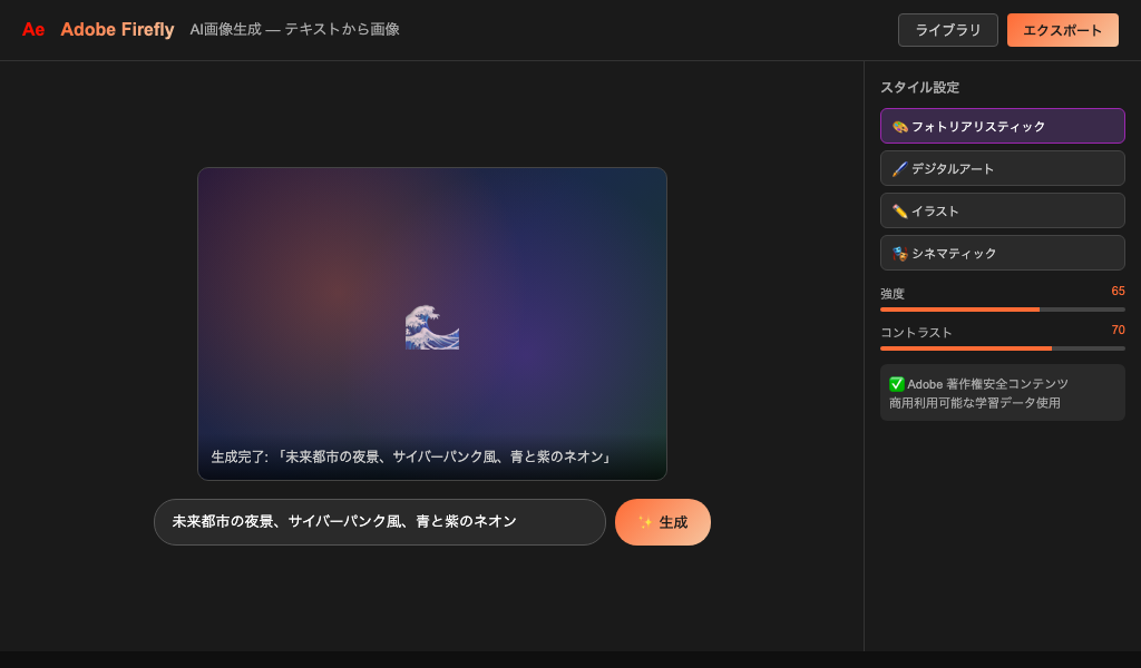 Adobe Firefly 画像生成画面